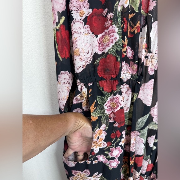 (B4) Umgee women's open-front floral-print cape dress, bikini cover-up, size L - Picture 4 of 14